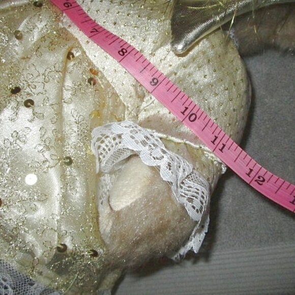 17" Christmas Star FAIRY BEAR Plush GOLD Wand DRESS Standing WOOD Decor VINTAGE - Picture 12 of 12